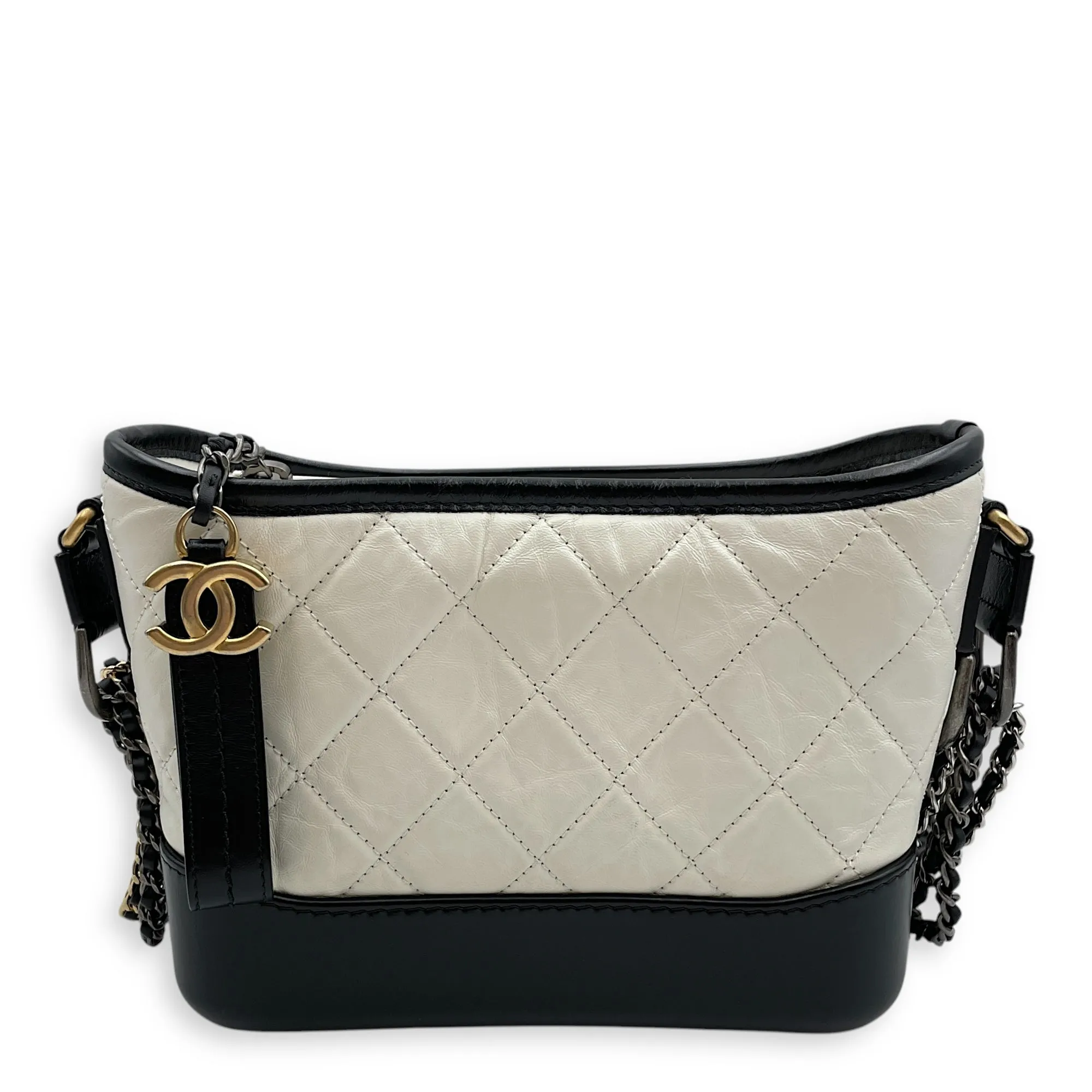 Quilted Gabrielle Small Multi-colour Shoulder Bag in Distressed Leather, 3-Tone hardware
