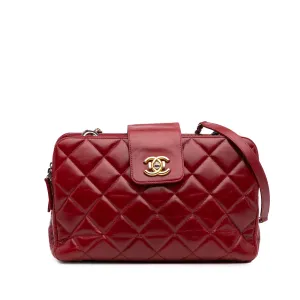 Quilted Glazed Calfskin Daily Walk Double Zip Shoulder Bag