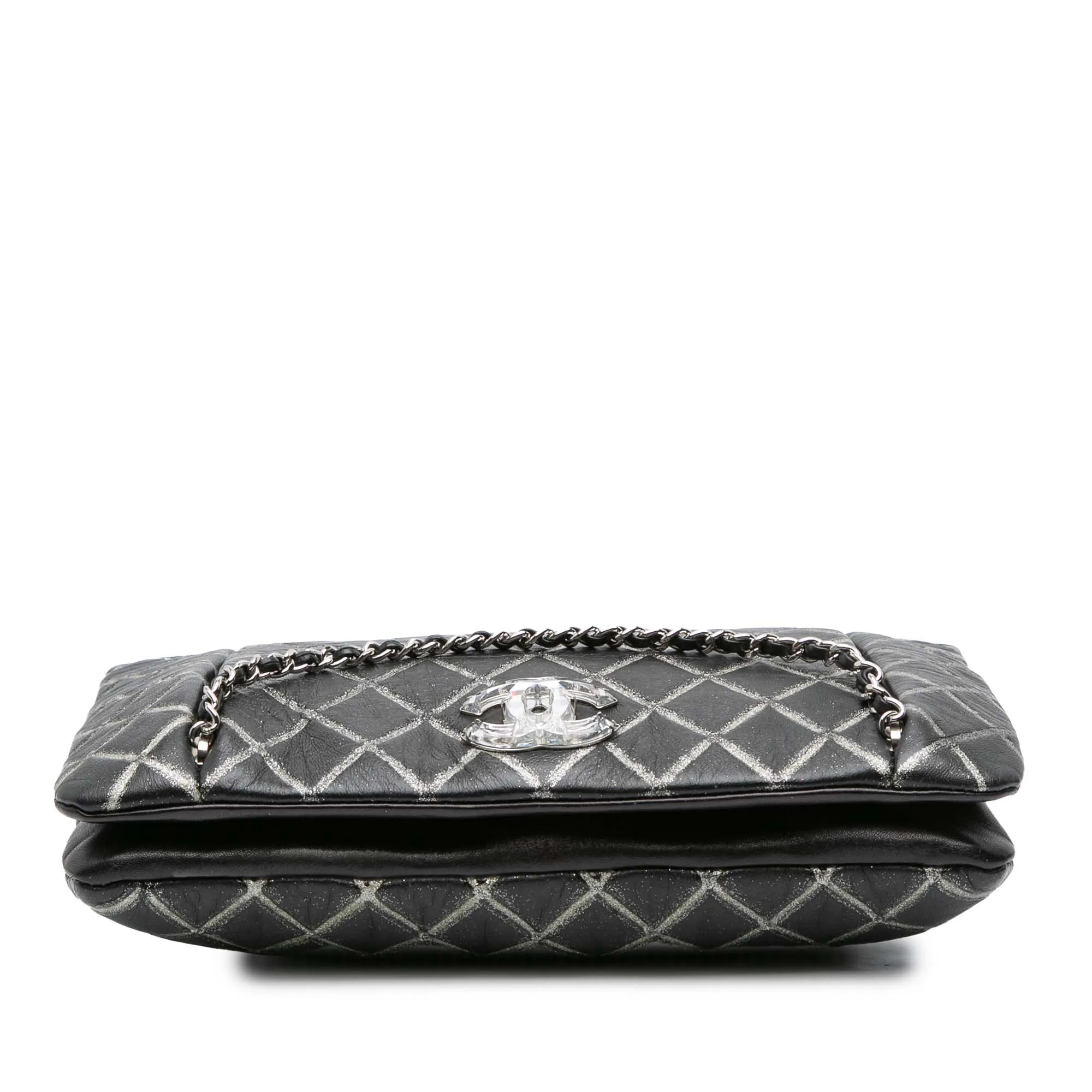 Quilted Metallic Distressed Lambskin CC Crystal Flap