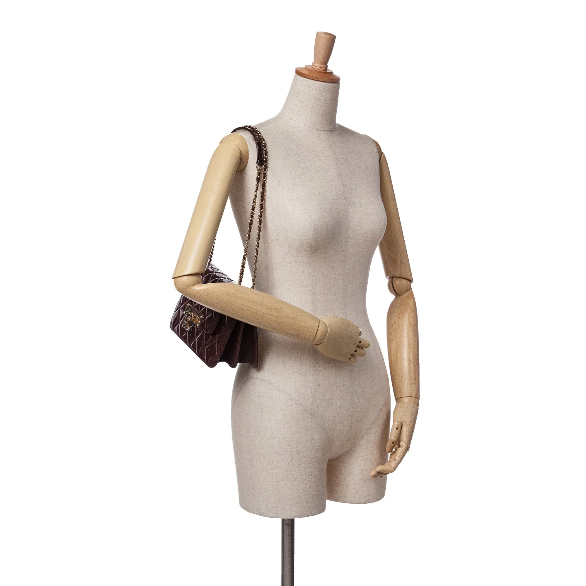 Quilted Patent Golden Class Accordion Flap Shoulder Bag