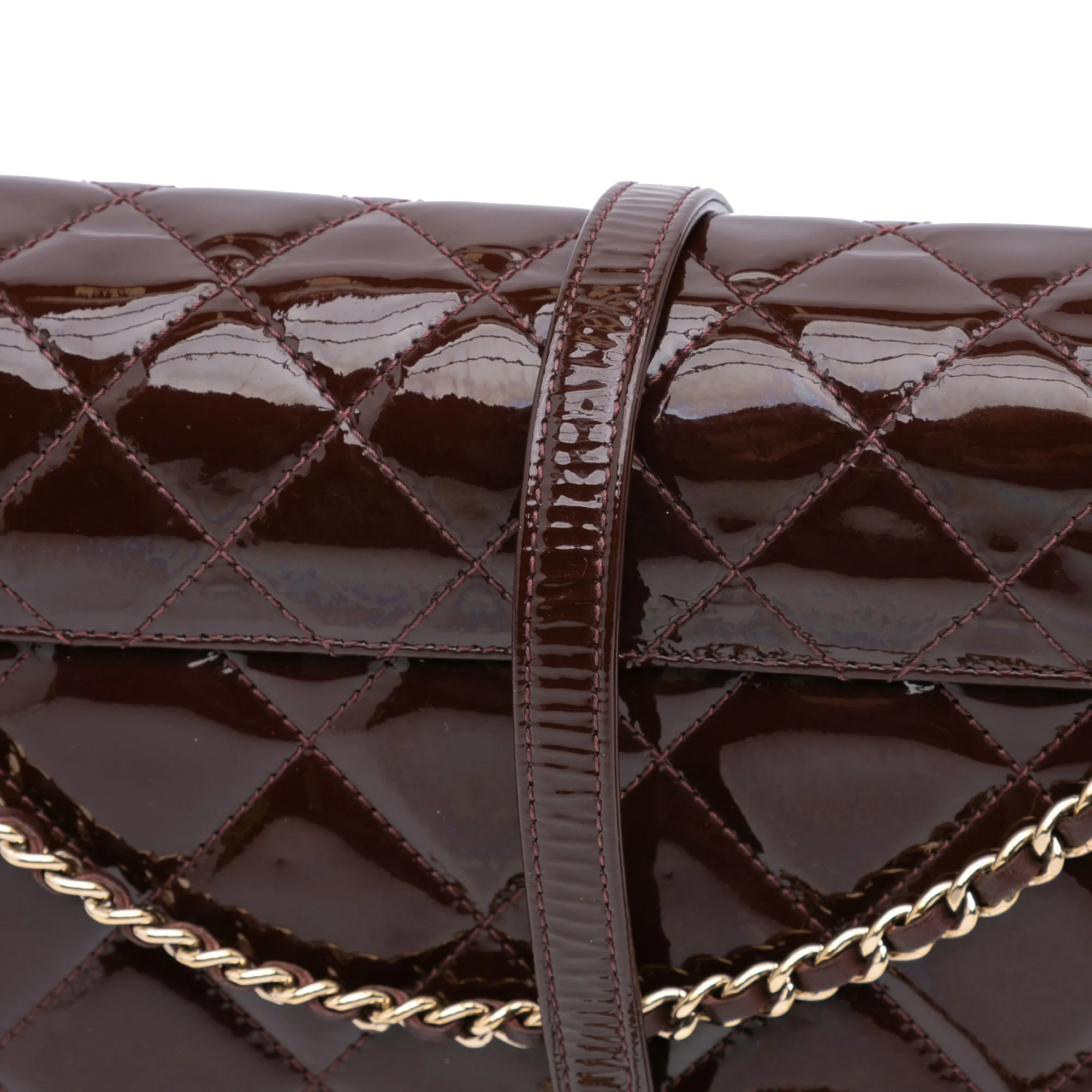 Quilted Patent Golden Class Accordion Flap Shoulder Bag