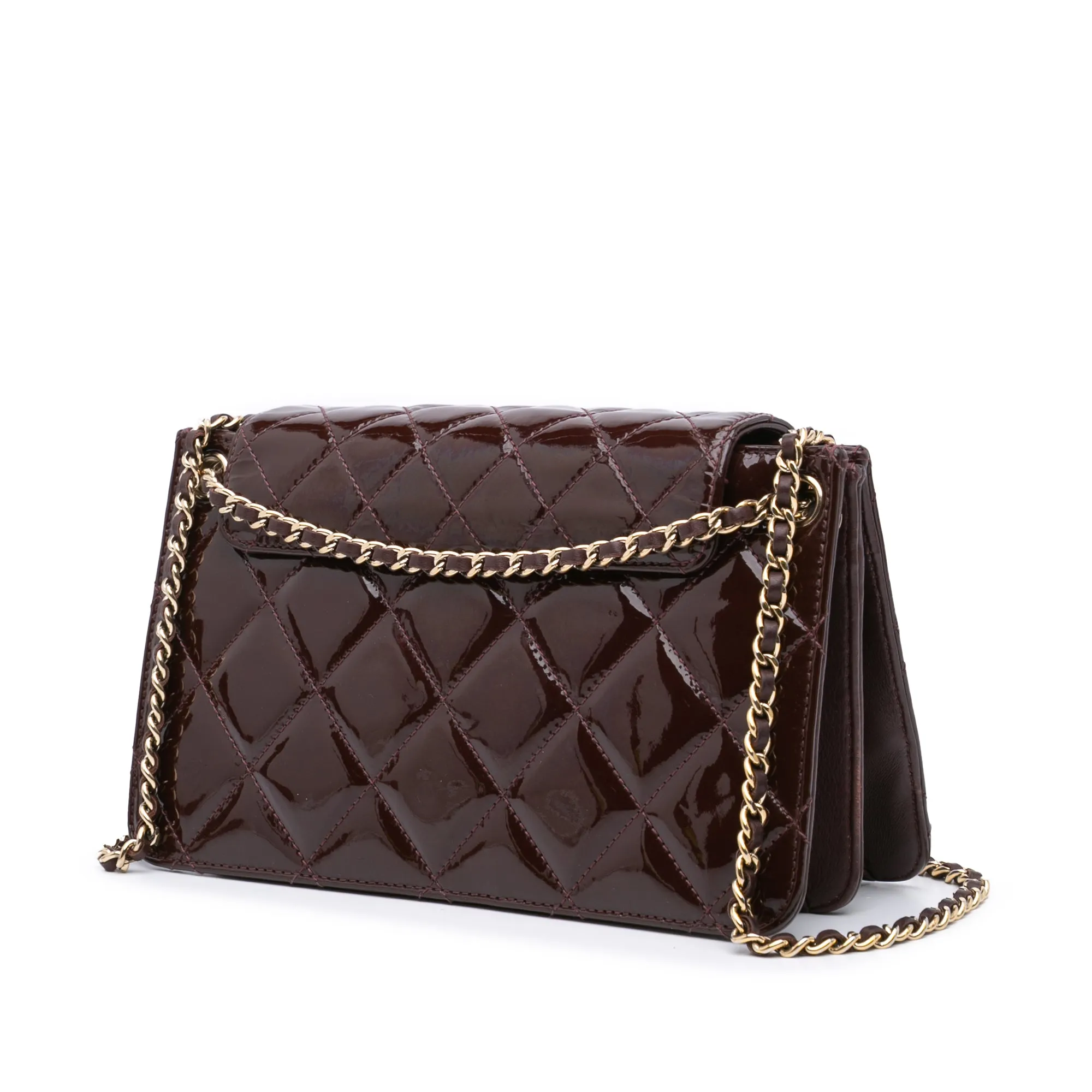 Quilted Patent Golden Class Accordion Flap Shoulder Bag