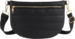 Quilted Puffer Leather Belt Bag for Women Puffer Crossbody Bags Puffy Sling Belt Bag Fanny Pack Bum Waist Chest Shoulder Bag for Women-Black