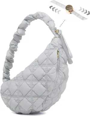Quilted Puffer Shoulder Bag for Women Crossbody Bags Purse Handbag Carryall Adjustable Crescent Dumpling Sling Bag