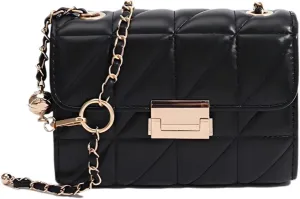 Quilted Purses Vegan Leather Clutch Shoulder Bags Black Small Crossbody Handbags for Women
