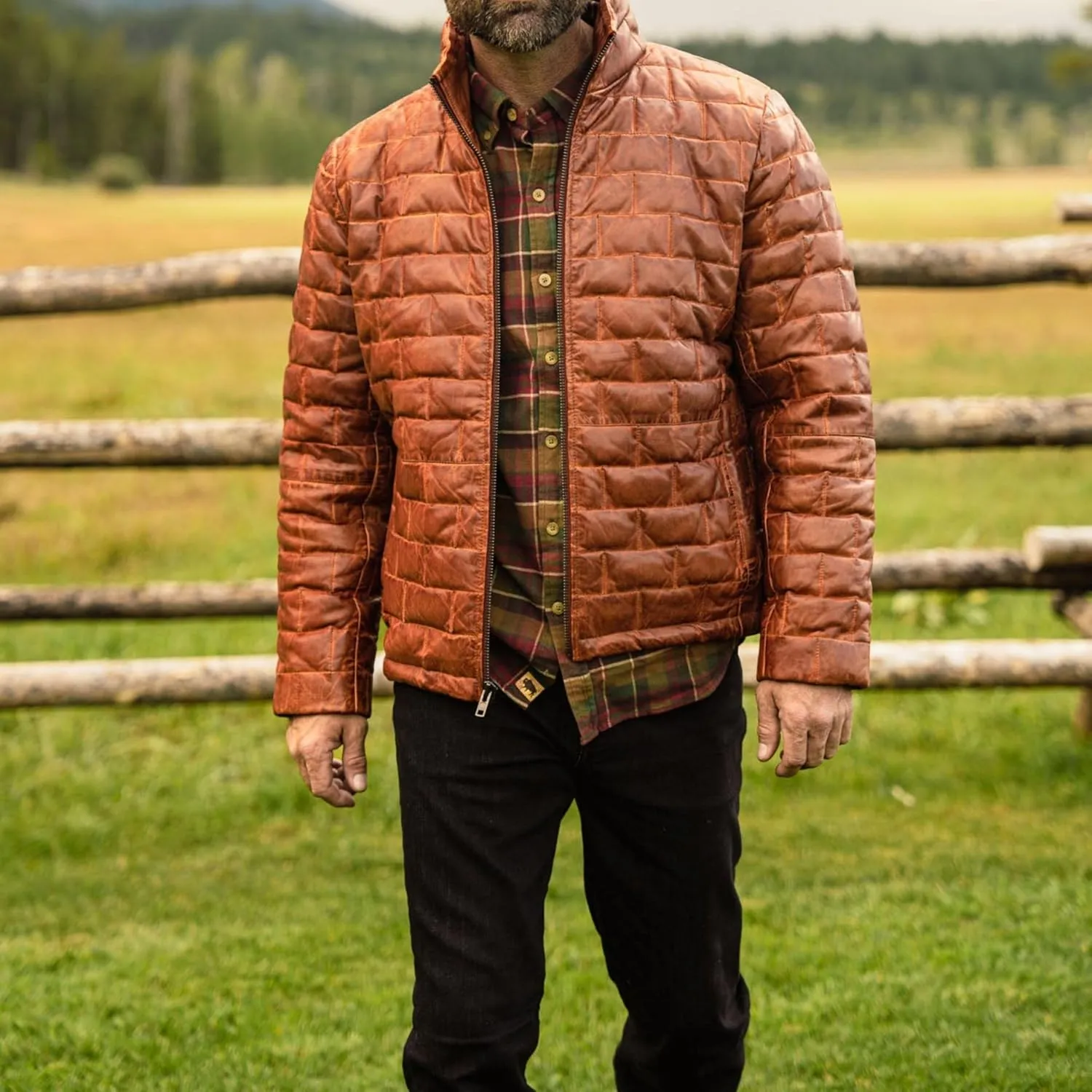 Quilted Real Lambskin Leather Puffer Jacket, Rust Orange, Zip-Up, Hooded