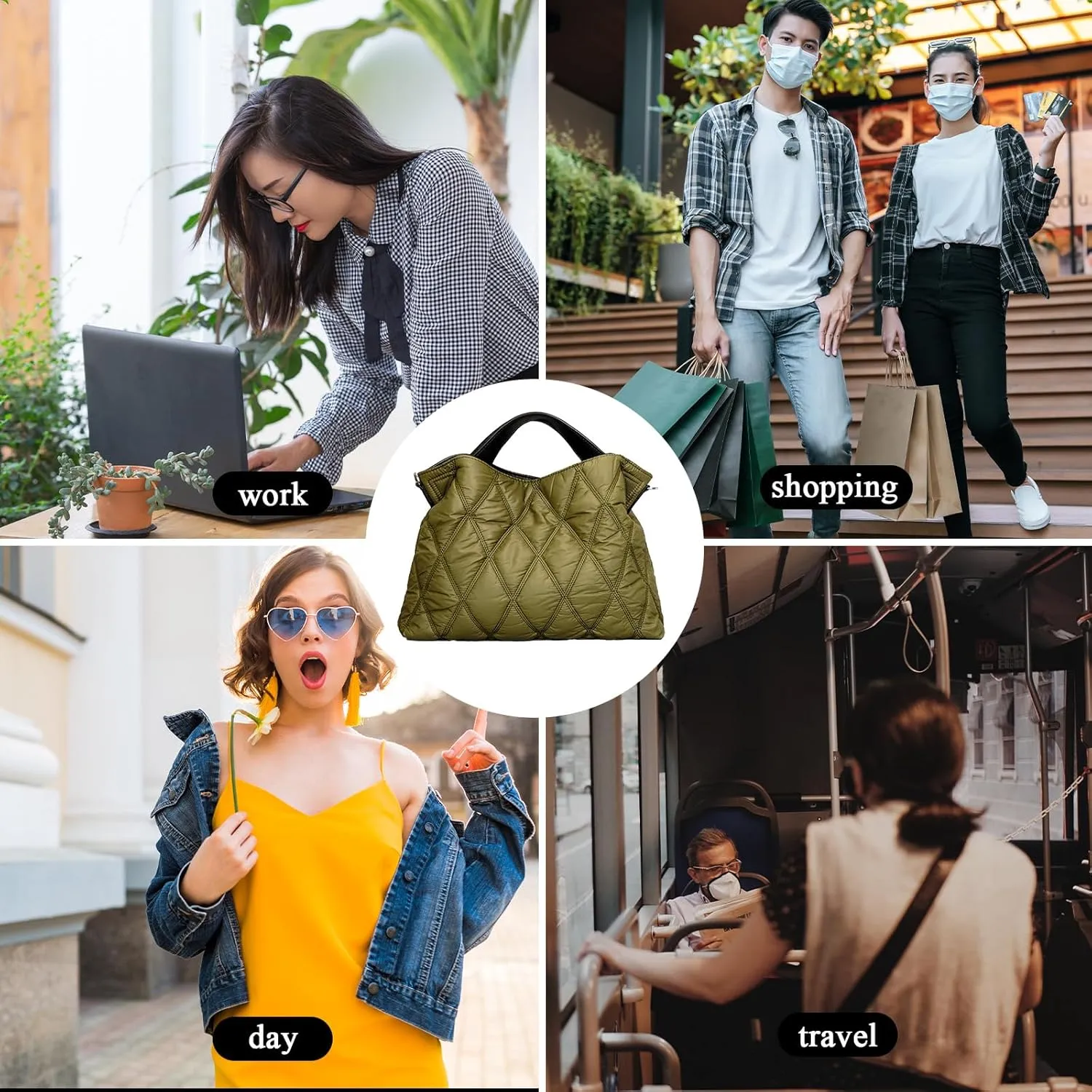 Quilted Tote Bag for Women, Soft Puffer Bag Lightweight Trendy Crossbody Bags Purse with Long Shoulder Strap