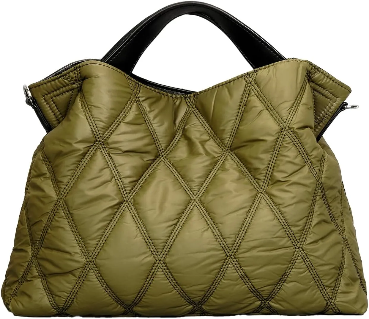 Quilted Tote Bag for Women, Soft Puffer Bag Lightweight Trendy Crossbody Bags Purse with Long Shoulder Strap