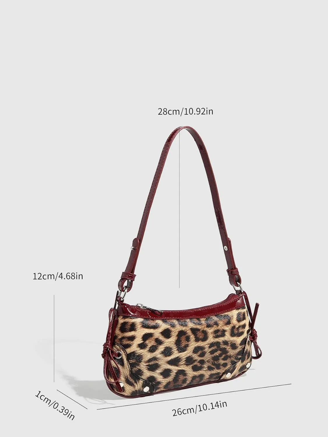 QWINEE Women's Leopard Print Studded Clutch Shoulder Bag Bow Zipper Adjustable Strap Y2k Underarm Bag