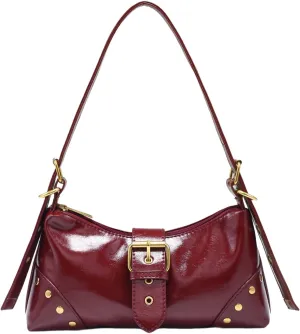 QWINEE Women's Studded Y2k Purse Rivet Hobo Purse Punk Leather Shoulder Bag with Buckle