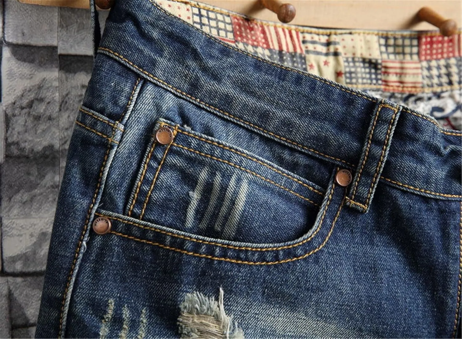 QZH.DUAO Men's Ripped Denim Shorts & Jeans Summer Casual Classic Straight Distressed Ripped Short Jeans