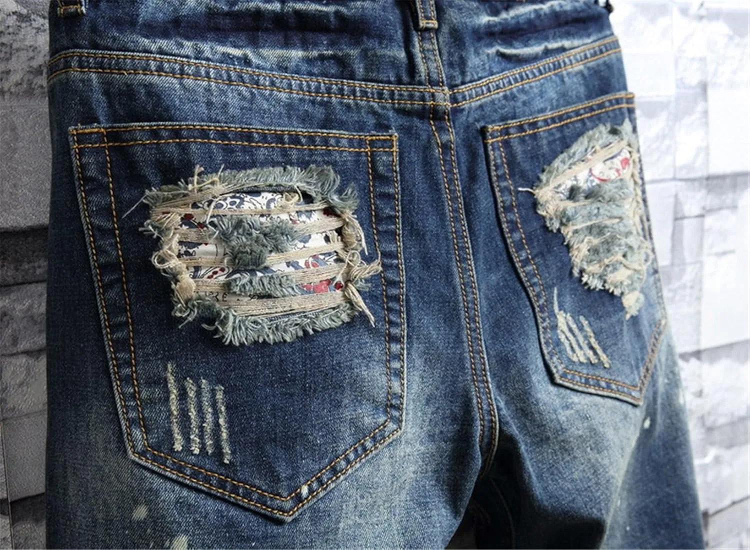 QZH.DUAO Men's Ripped Denim Shorts & Jeans Summer Casual Classic Straight Distressed Ripped Short Jeans