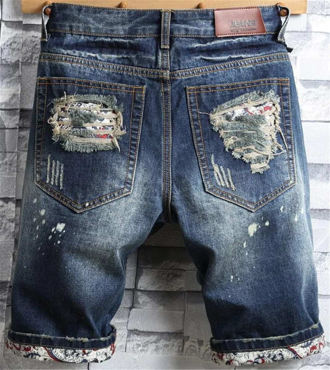 QZH.DUAO Men's Ripped Denim Shorts & Jeans Summer Casual Classic Straight Distressed Ripped Short Jeans