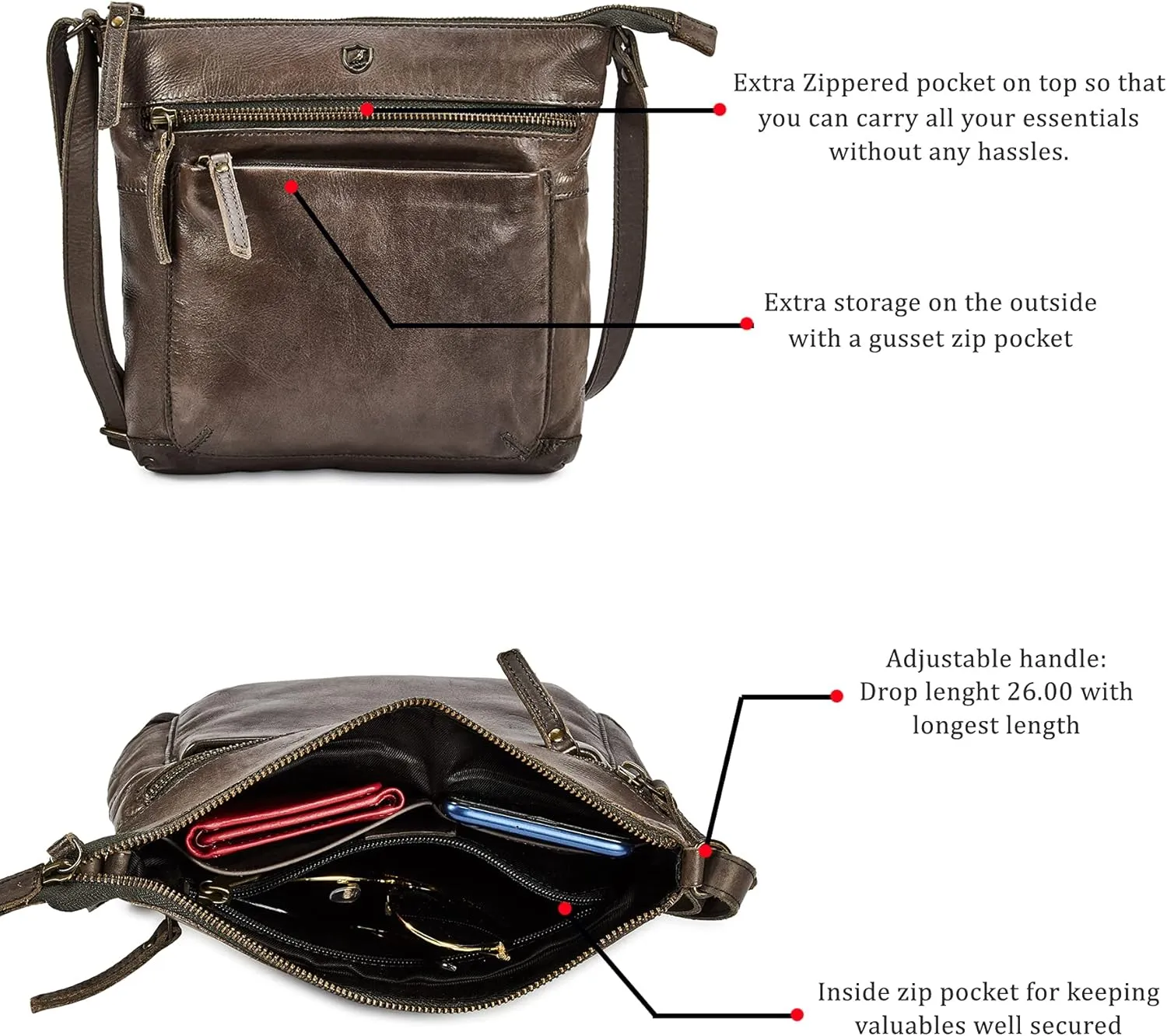 Real Leather Purse for Women Crossbody Bag Travel Shoulder Handbag Small Vintage Pocketbook