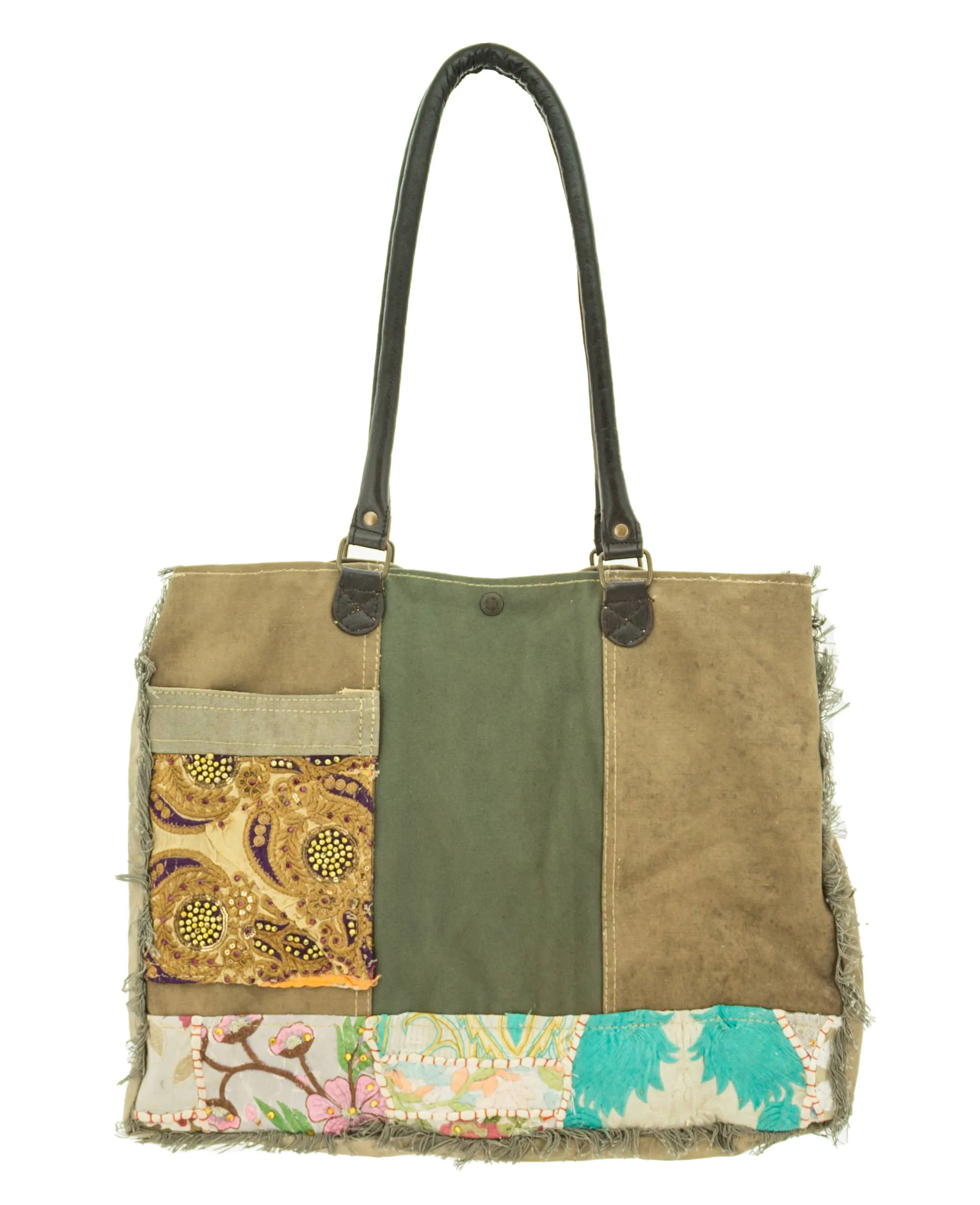 Recycled Tent Tote with Vintage Textiles (Snap Top)