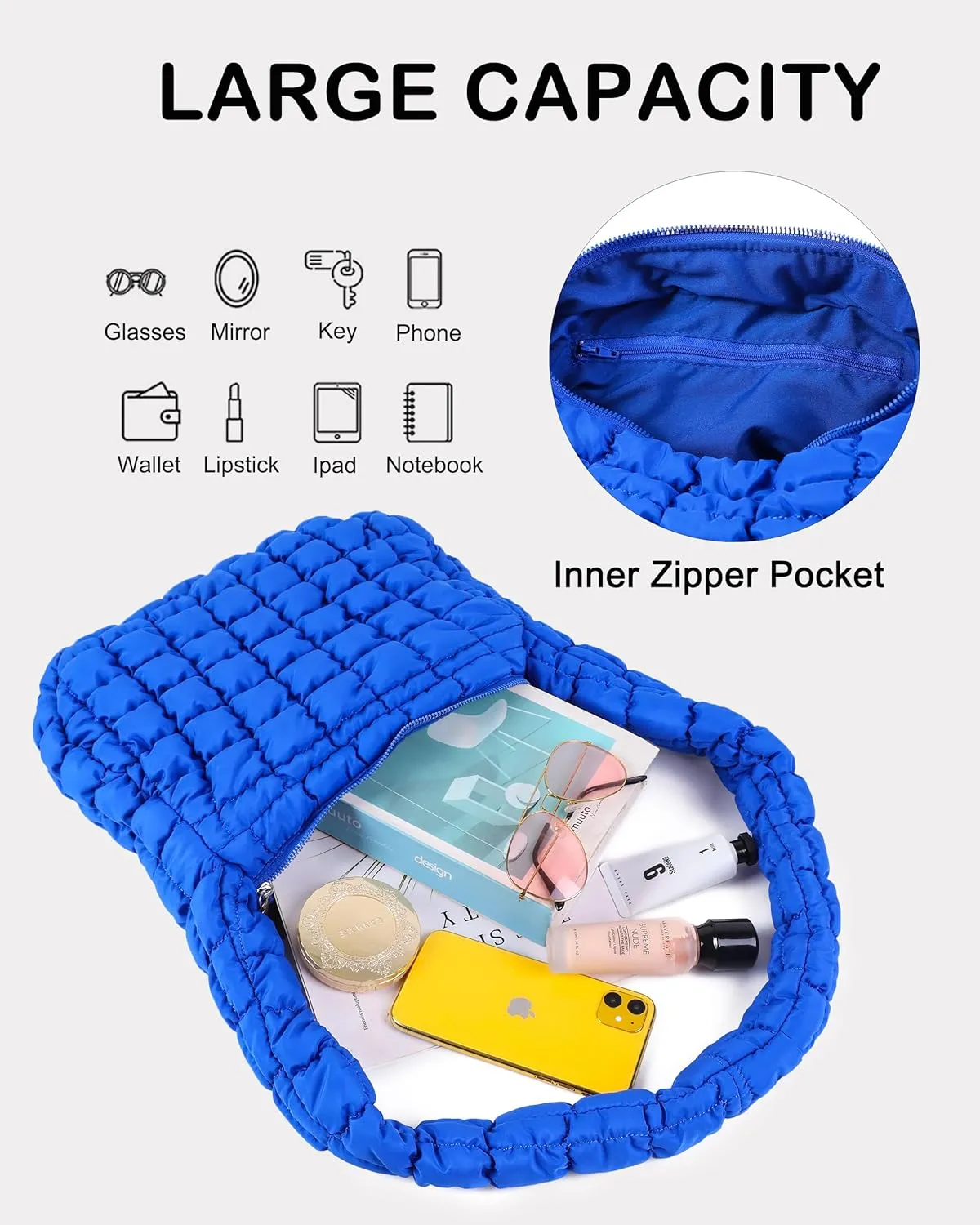 Rejolly Puffer Quilted Shoulder Bag for Women Puffy Bubble Tote Bag Lightweight Nylon Handbag Padded Soft Purse