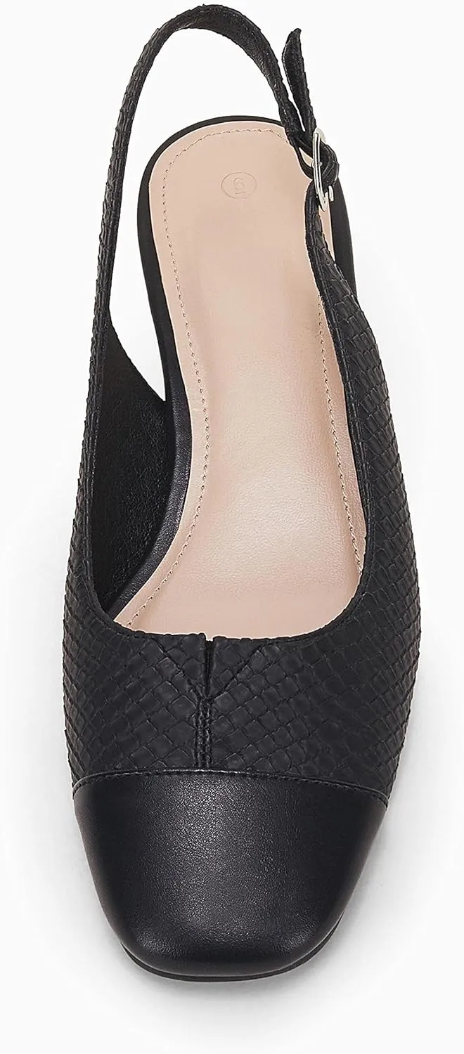 Rilista Women's Slingback Low Heels Closed Toe Chunky Block Heel Comfortable Office Dress Pumps Shoes