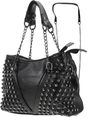 Rivet Shoulder Bag Black Studded Purse Rivet Crossbody Leather Bag, Messenger Bag, Studded Shoulder Bag, All- match Chain Bag Tote Bag Black Crossbody Purse