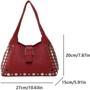 Rivet Shoulder Bag PU Leather Underarm Purse with Buckle Designer Handbag for Women