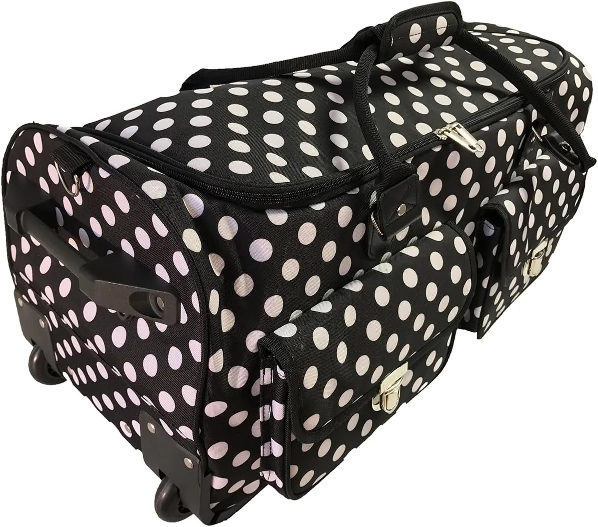 Rolling Craft Bag 2.0 - Rolling Tote Bag & Scrapbook Storage Organizer for Craft Machines & Supplies, Black with White Polka Dots