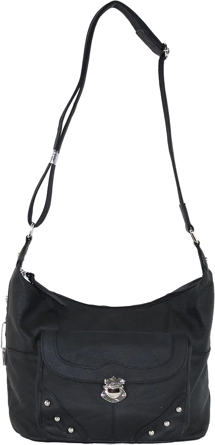 Roma Leathers Concealment Purse - Premium Cowhide Leather - Black - Studded - Dual Gun Entry - Adjustable Shoulder Strap - Designed in USA - 30 Day Manufacture Guarantee