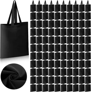 Roowest 120 Pieces Cotton Tote Bag Bulk 15 x 16 Inch Blank Shopping Cloth Bags Reusable with Long Handle for Women Men DIY(Black)