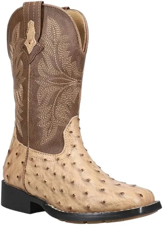 ROPER Kids Boys Jed Embroidered Square Toe Casual Boots Mid Calf - Brown