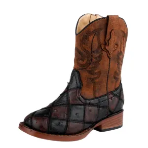 Roper Toddler Brown & Black Faux Ostrich Boots