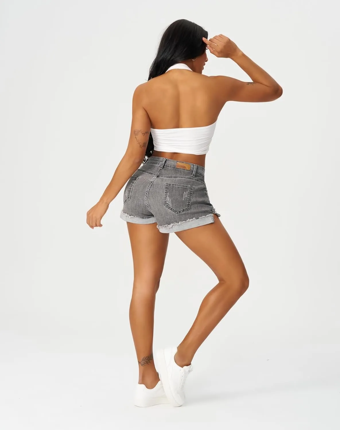 roswear Women's Ripped Mid Rise Stretchy Denim Jeans Shorts