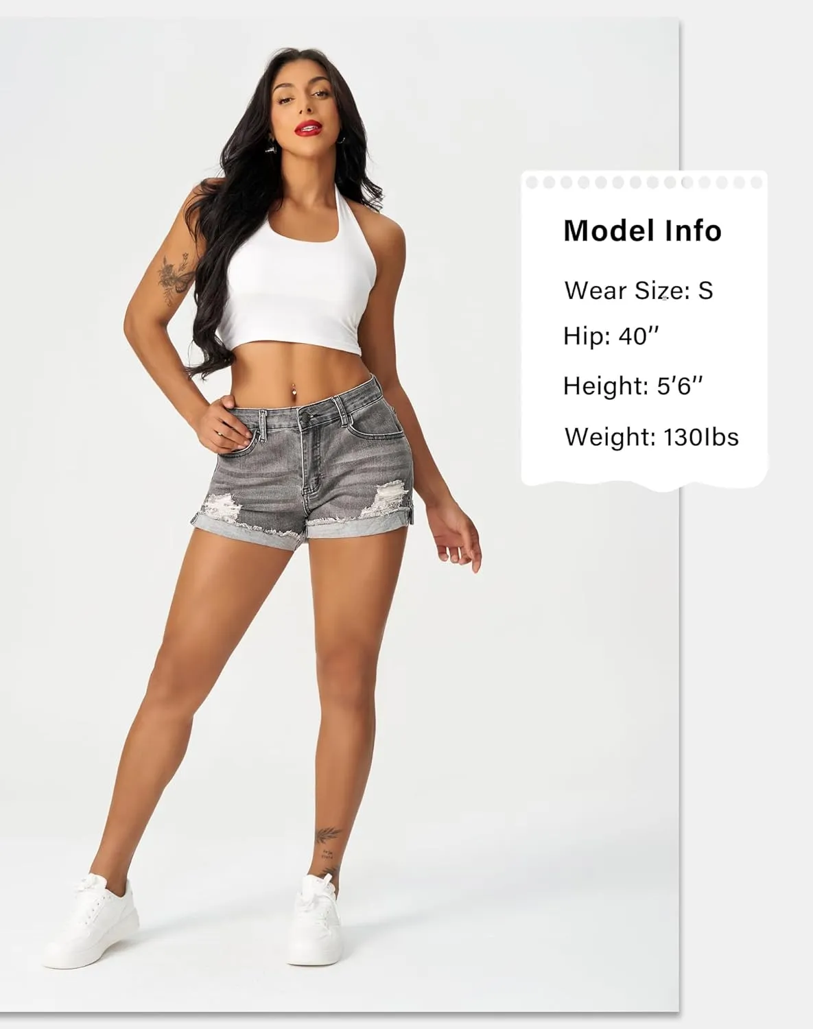 roswear Women's Ripped Mid Rise Stretchy Denim Jeans Shorts