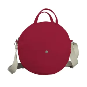 Round Canvas Crossbody Bag Circular Burgundy Purse Shoulder Women Tote Stylish Casual Everyday Carry Minimalist Fashion Accessory Cute Bag