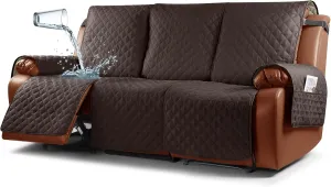 Ruaozz Waterproof Recliner Sofa Cover 1-Piece Couch Covers for Reclining Couches Reclining Sofa Cover Washable Furniture Protector with Elastic Straps Pocket for Kids, Pets (Chocolate, 3 Seater)