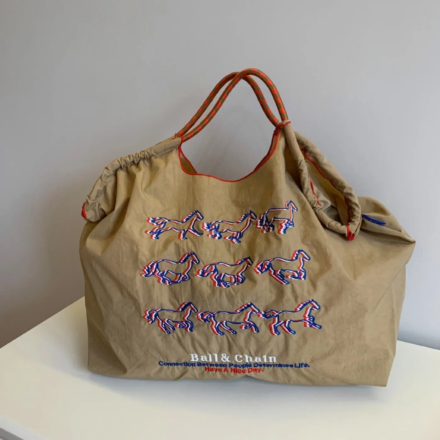 Running Horses Embroidery Casual Canvas Tote
