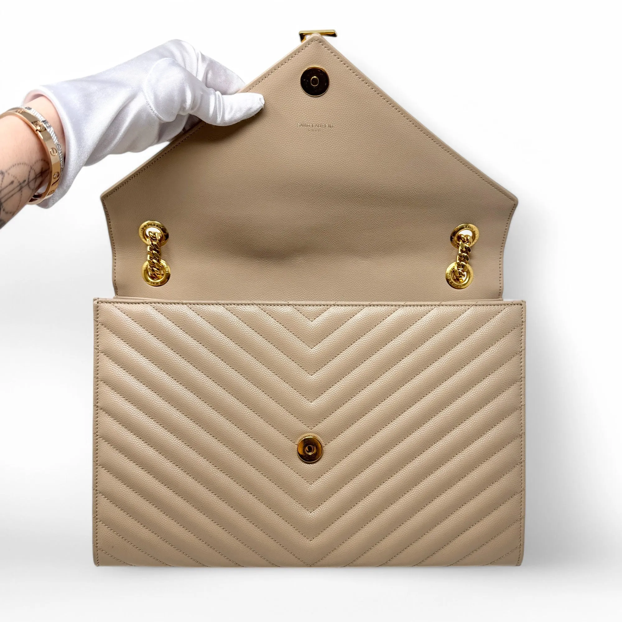 Saint Laurent Beige Large Envelope Bag