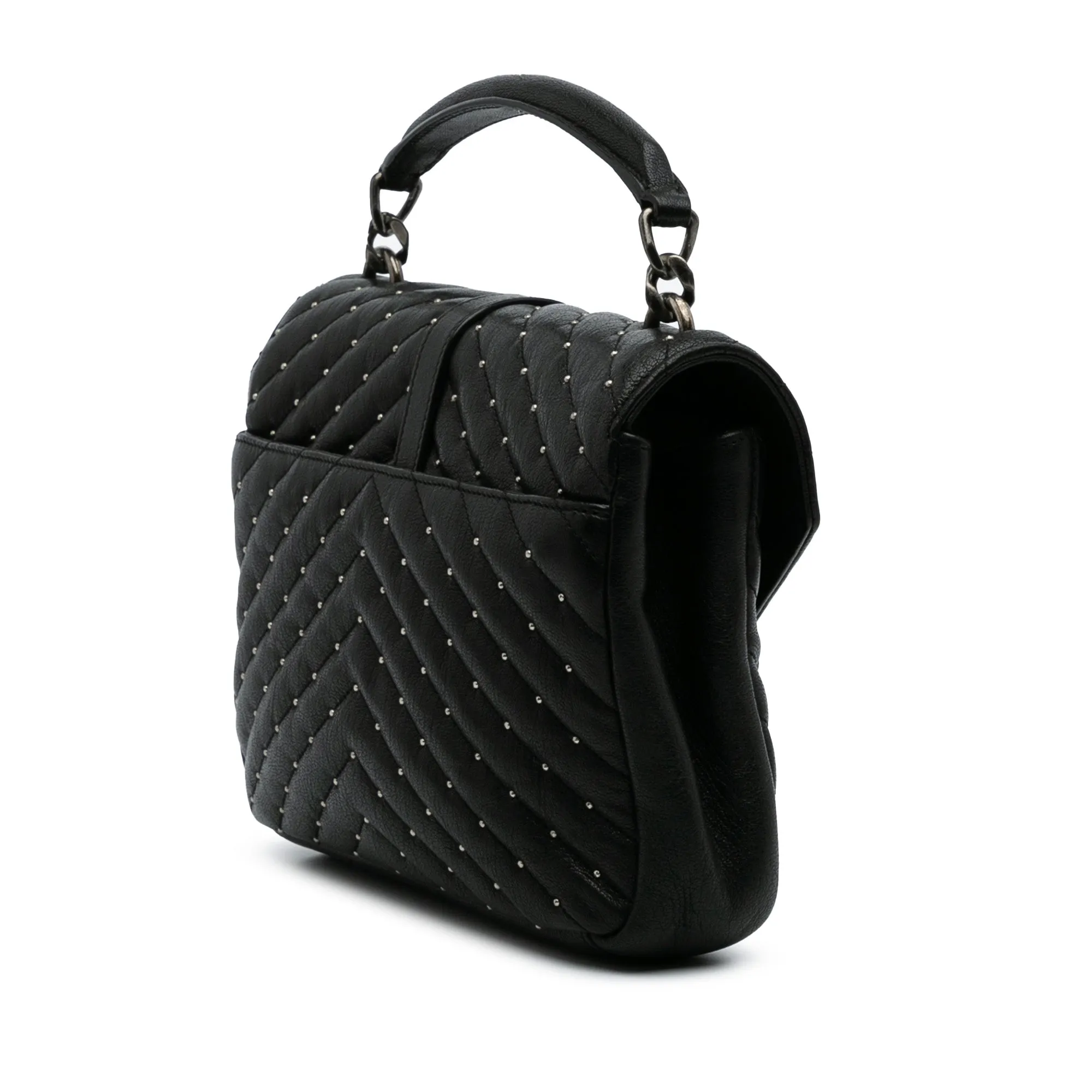 Saint Laurent Medium Chevron Studded Sheepskin Monogram College Satchel