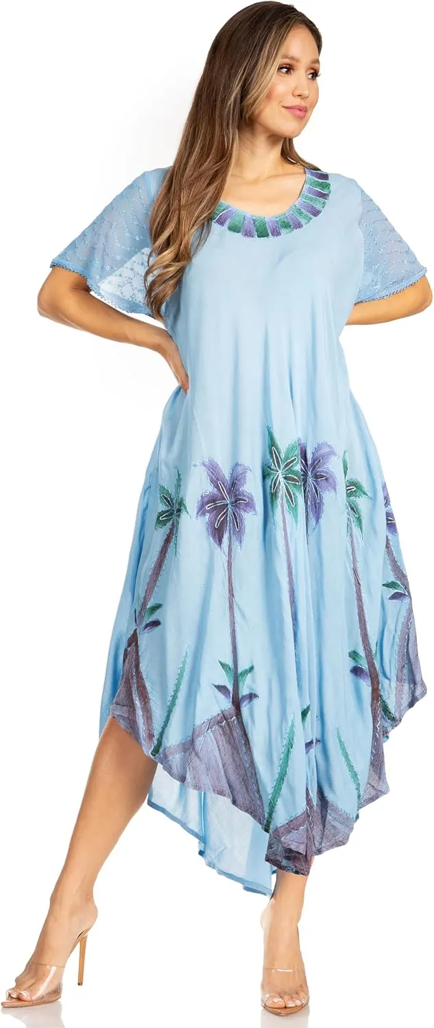 Sakkas Watercolor Palm Tree Tank Caftan Dress