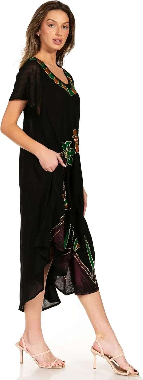 Sakkas Watercolor Palm Tree Tank Caftan Dress