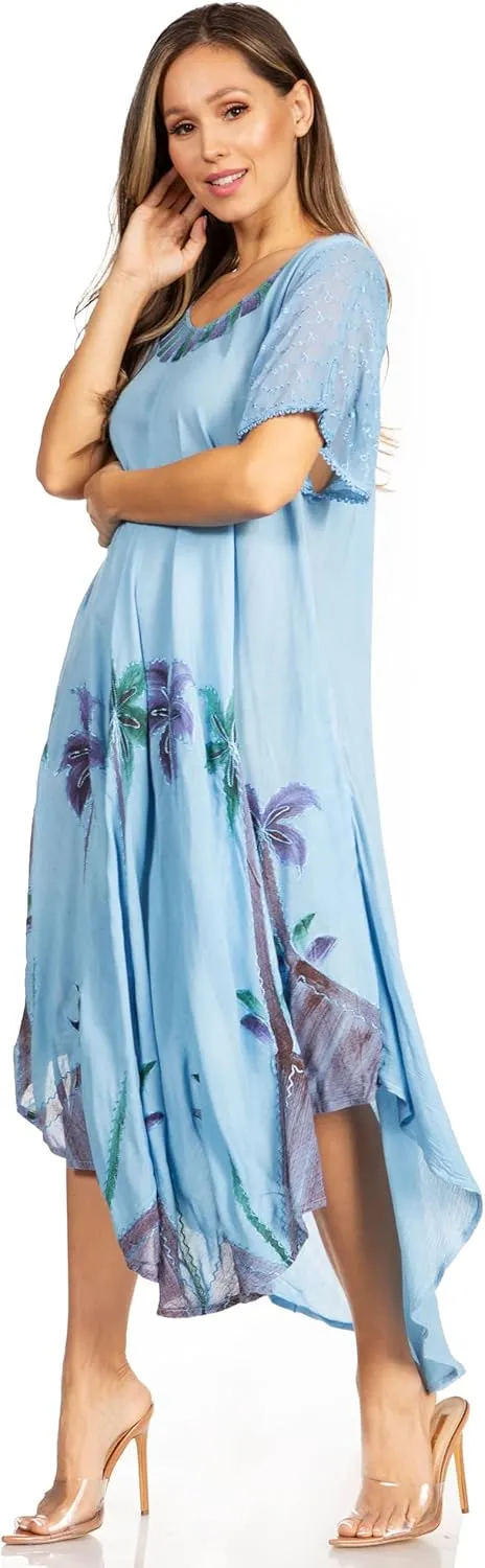Sakkas Watercolor Palm Tree Tank Caftan Dress