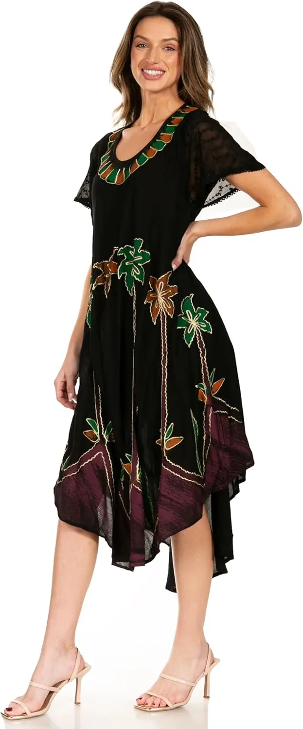 Sakkas Watercolor Palm Tree Tank Caftan Dress