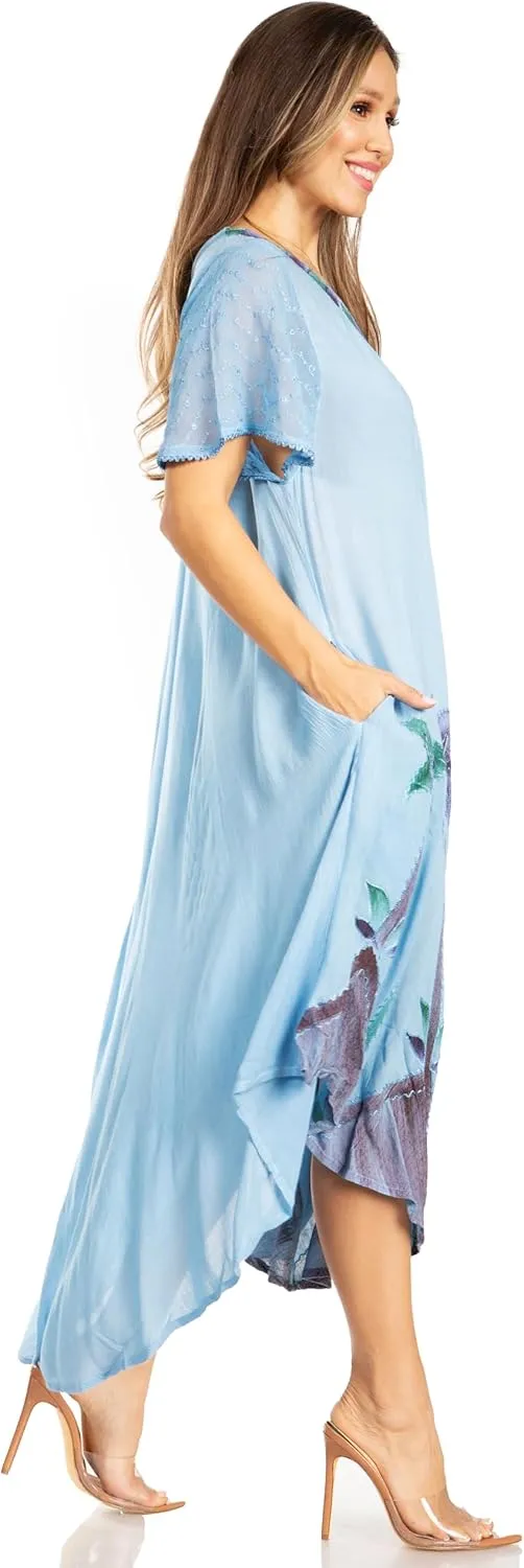 Sakkas Watercolor Palm Tree Tank Caftan Dress