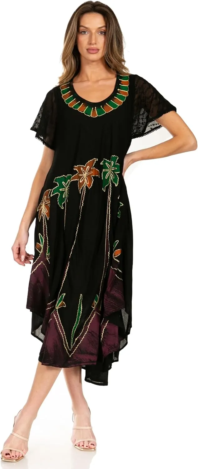 Sakkas Watercolor Palm Tree Tank Caftan Dress