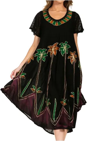 Sakkas Watercolor Palm Tree Tank Caftan Dress