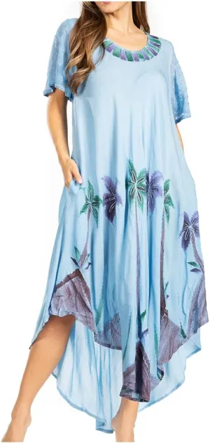 Sakkas Watercolor Palm Tree Tank Caftan Dress