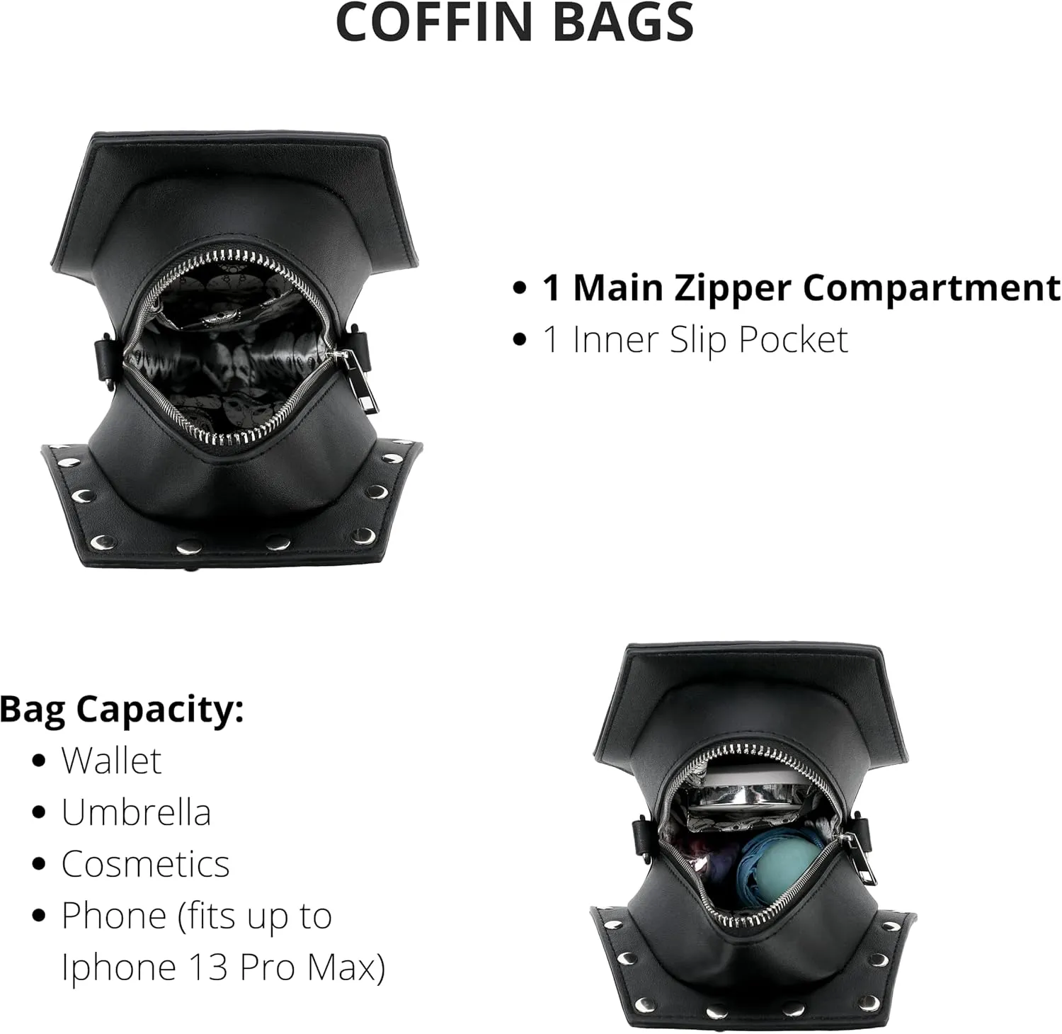 Scarleton Studded Skull Bag for Women, Vegan Leather Punk Rock Rivet Bag, Shoulder Bag H1417