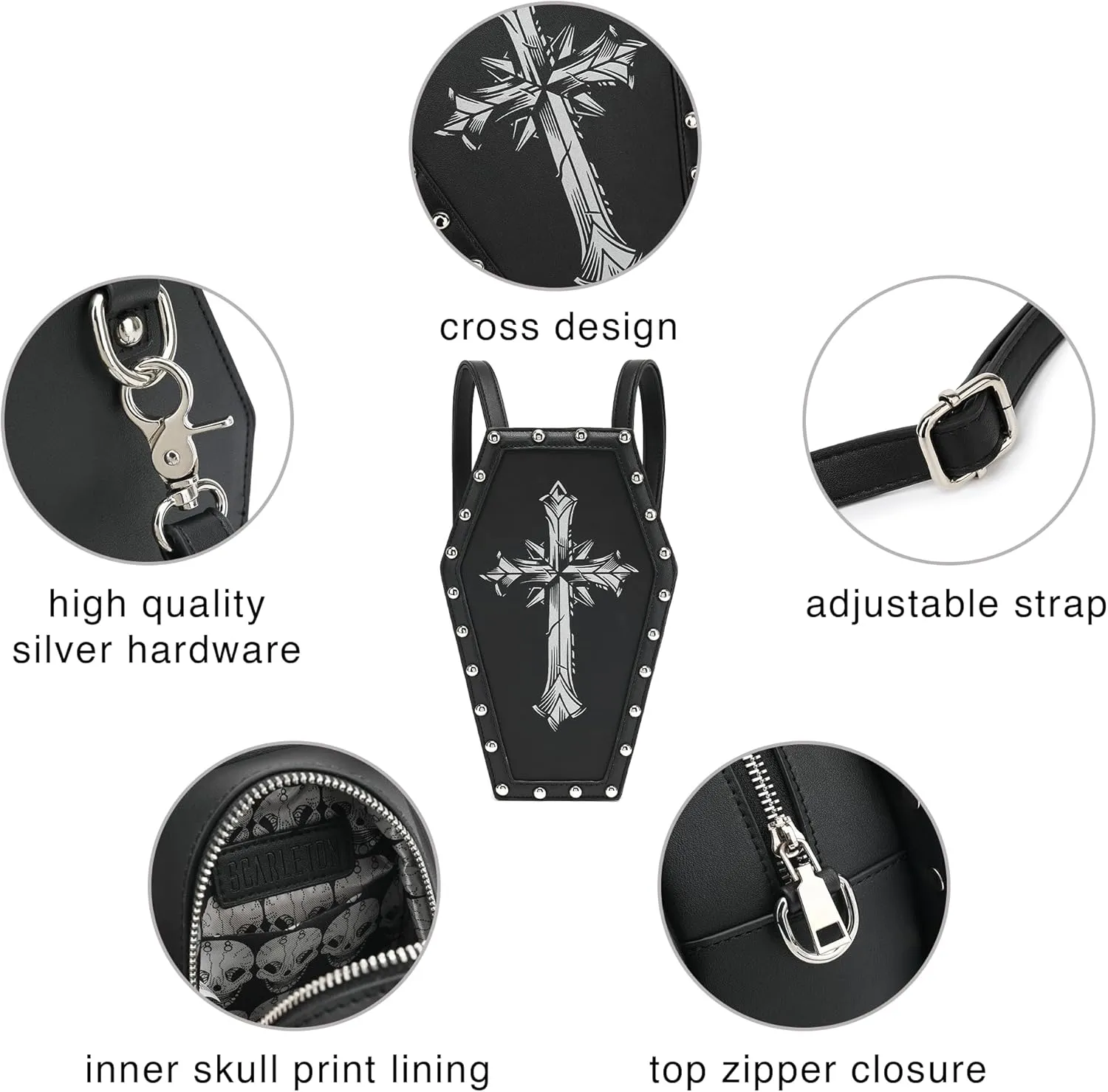 Scarleton Studded Skull Bag for Women, Vegan Leather Punk Rock Rivet Bag, Shoulder Bag H1417