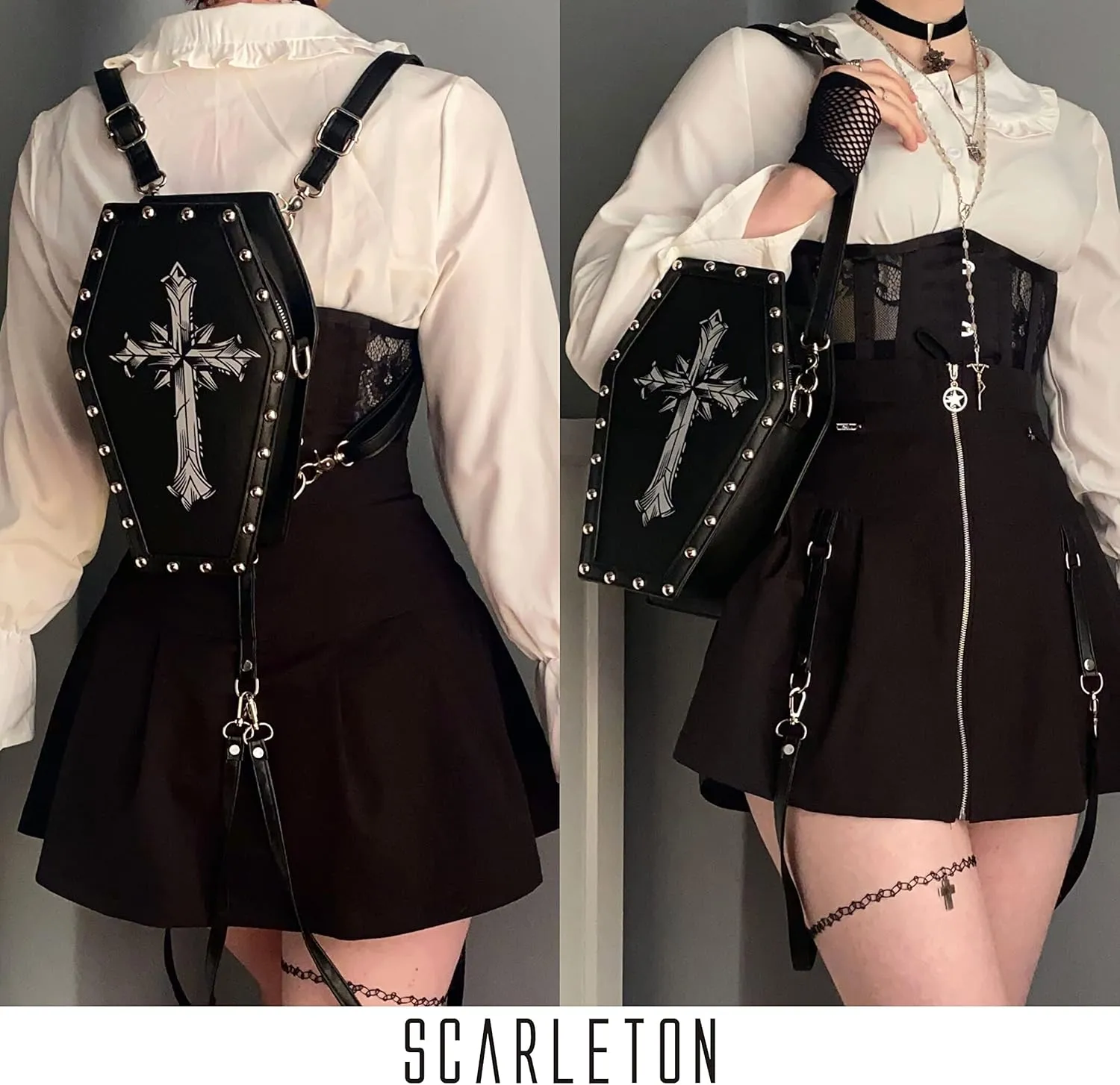 Scarleton Studded Skull Bag for Women, Vegan Leather Punk Rock Rivet Bag, Shoulder Bag H1417