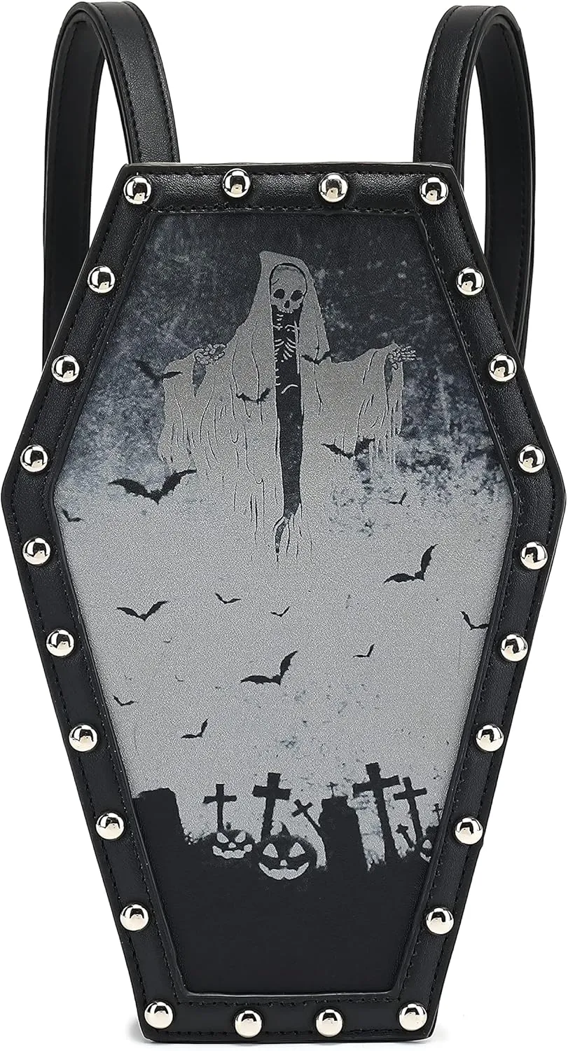 Scarleton Studded Skull Bag for Women, Vegan Leather Punk Rock Rivet Bag, Shoulder Bag H1417