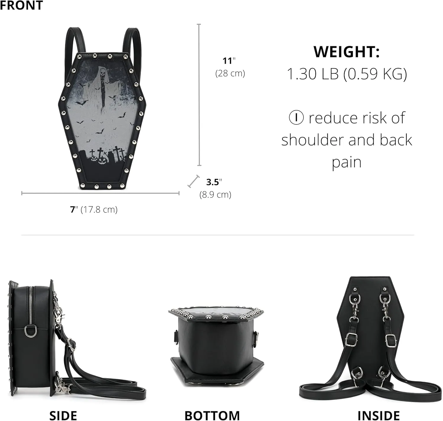 Scarleton Studded Skull Bag for Women, Vegan Leather Punk Rock Rivet Bag, Shoulder Bag H1417