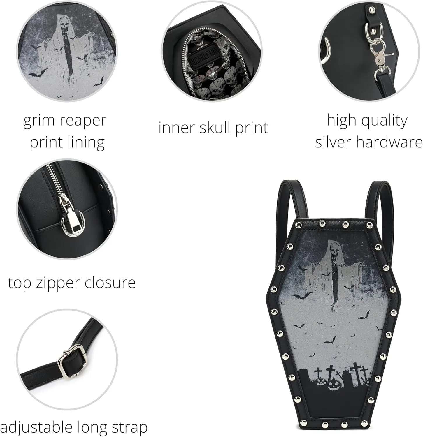 Scarleton Studded Skull Bag for Women, Vegan Leather Punk Rock Rivet Bag, Shoulder Bag H1417