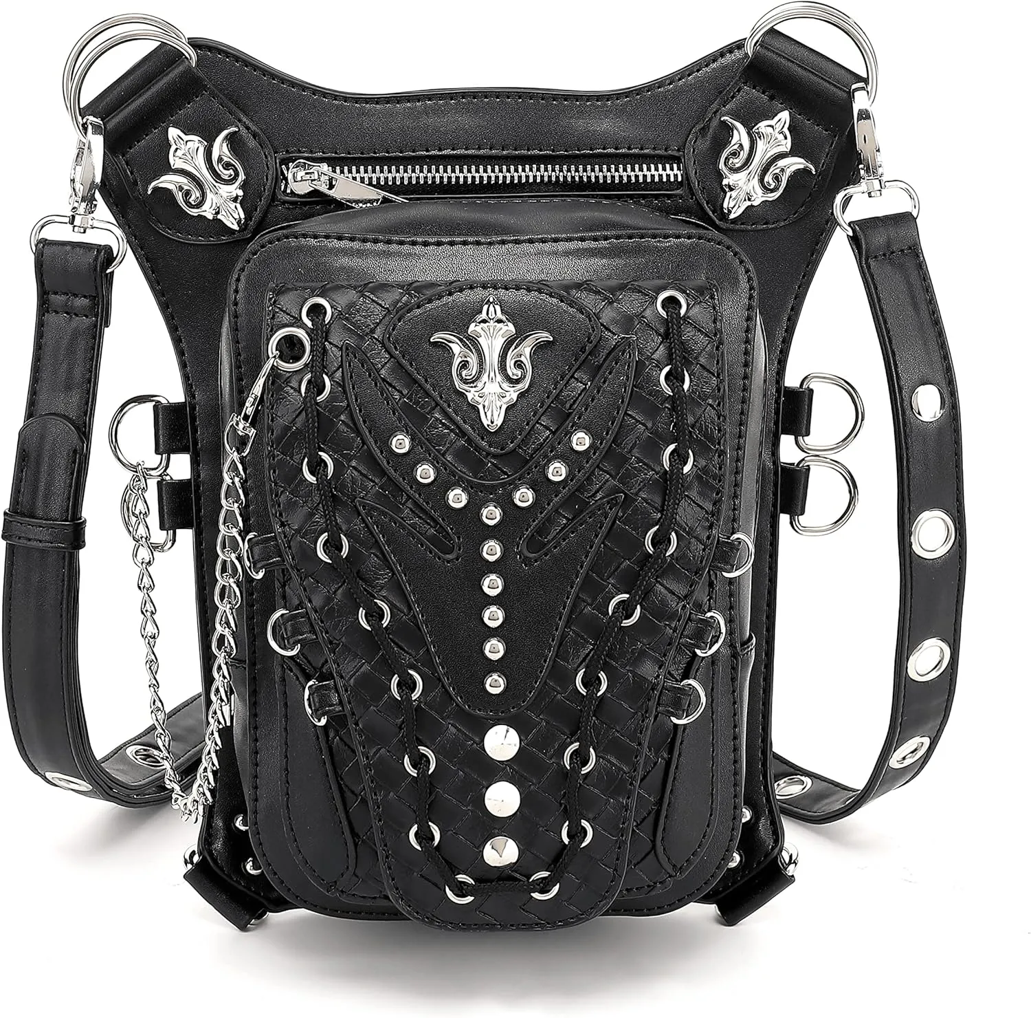 Scarleton Studded Skull Bag for Women, Vegan Leather Punk Rock Rivet Bag, Shoulder Bag H1417